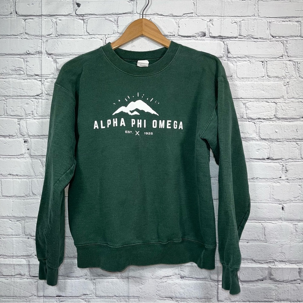 Vintage Alpha Phi Omega Fraternity Crewneck Sweatshirt Mens Size Small Green